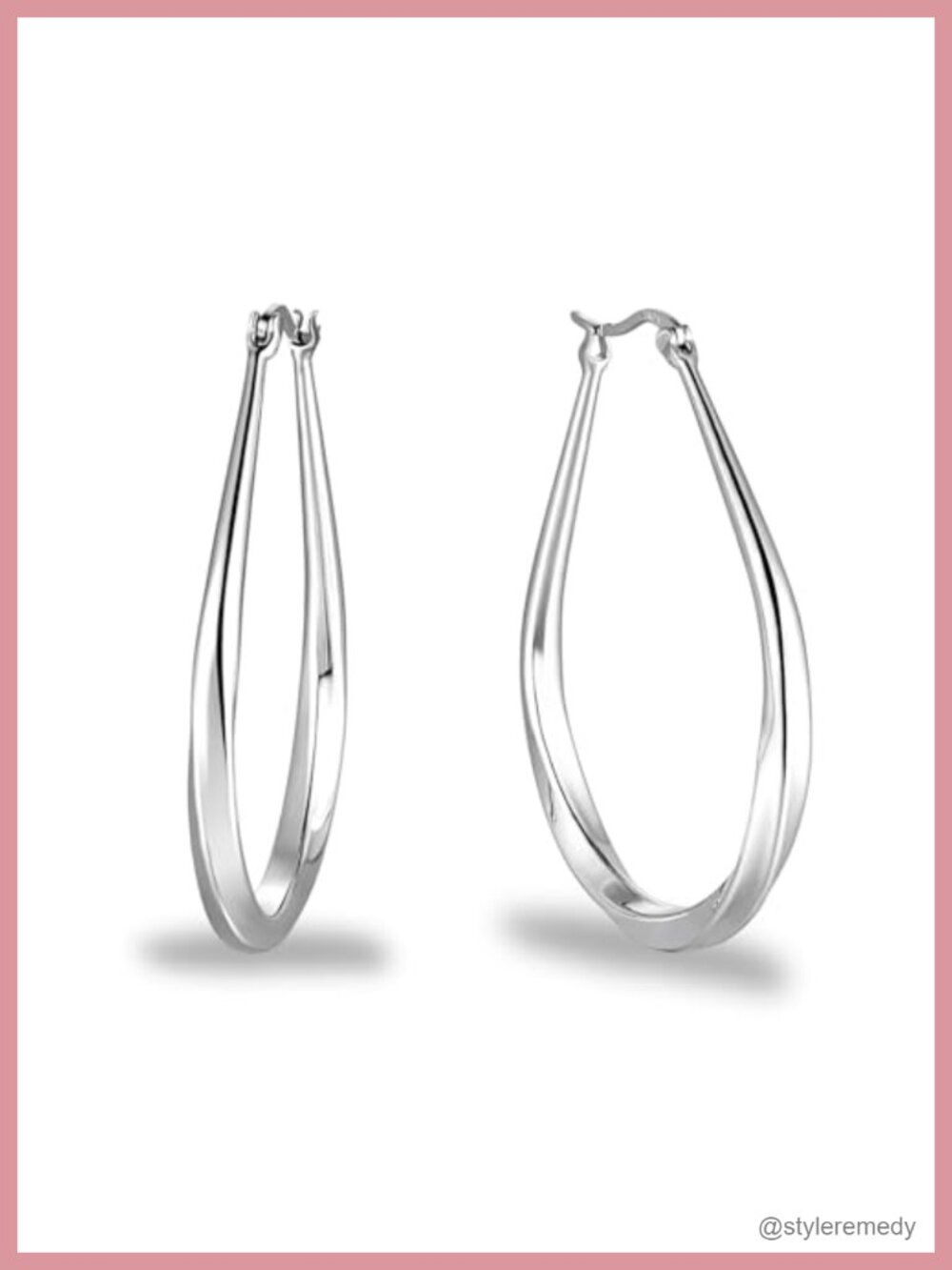 S925 Silver Chunky Oval Hoop Earrings, 14K White Gold Plated, Anti-Tarnish,